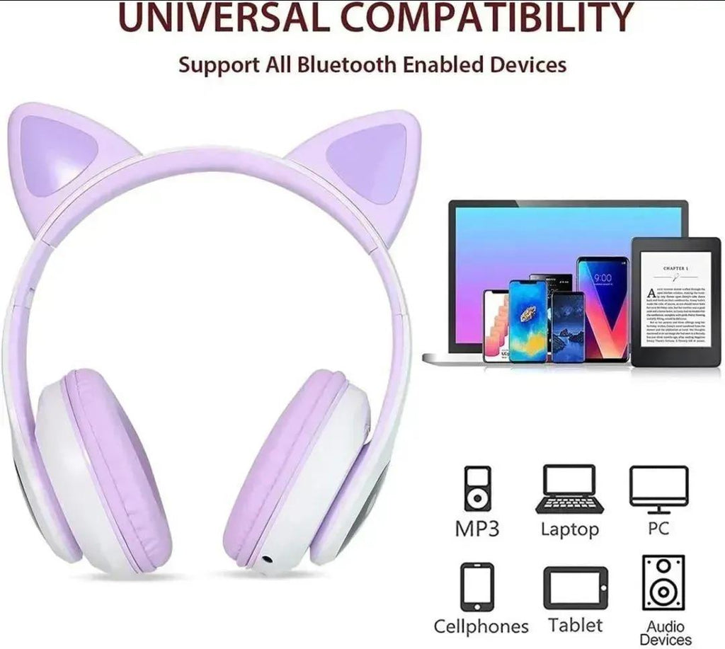 🎧 Wireless Bluetooth Cat Ear Led Headphones – Deep Bass Stereo Sound | Comfortable Over-Ear Headset for Music, Gaming & Calls