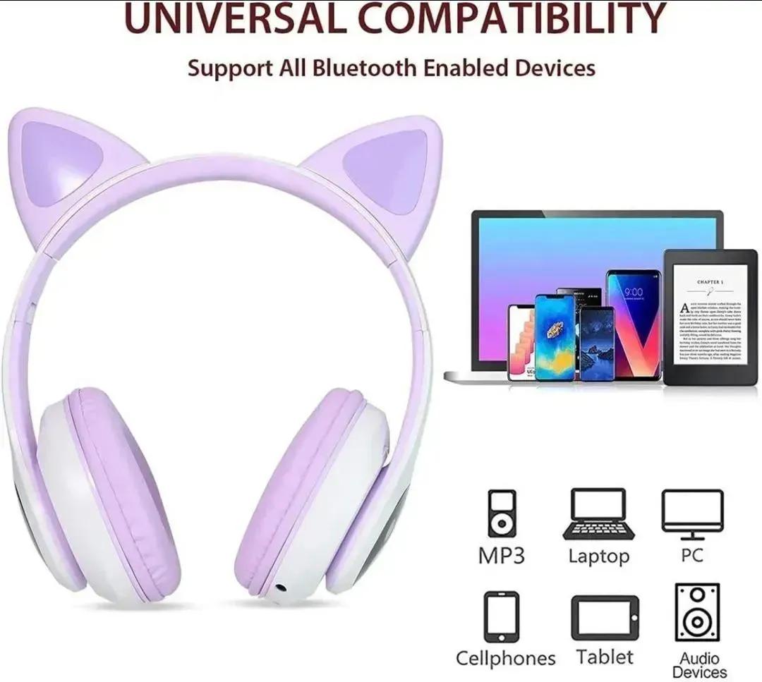 🎧 Wireless Bluetooth Cat Ear Led Headphones – Deep Bass Stereo Sound | Comfortable Over-Ear Headset for Music, Gaming & Calls