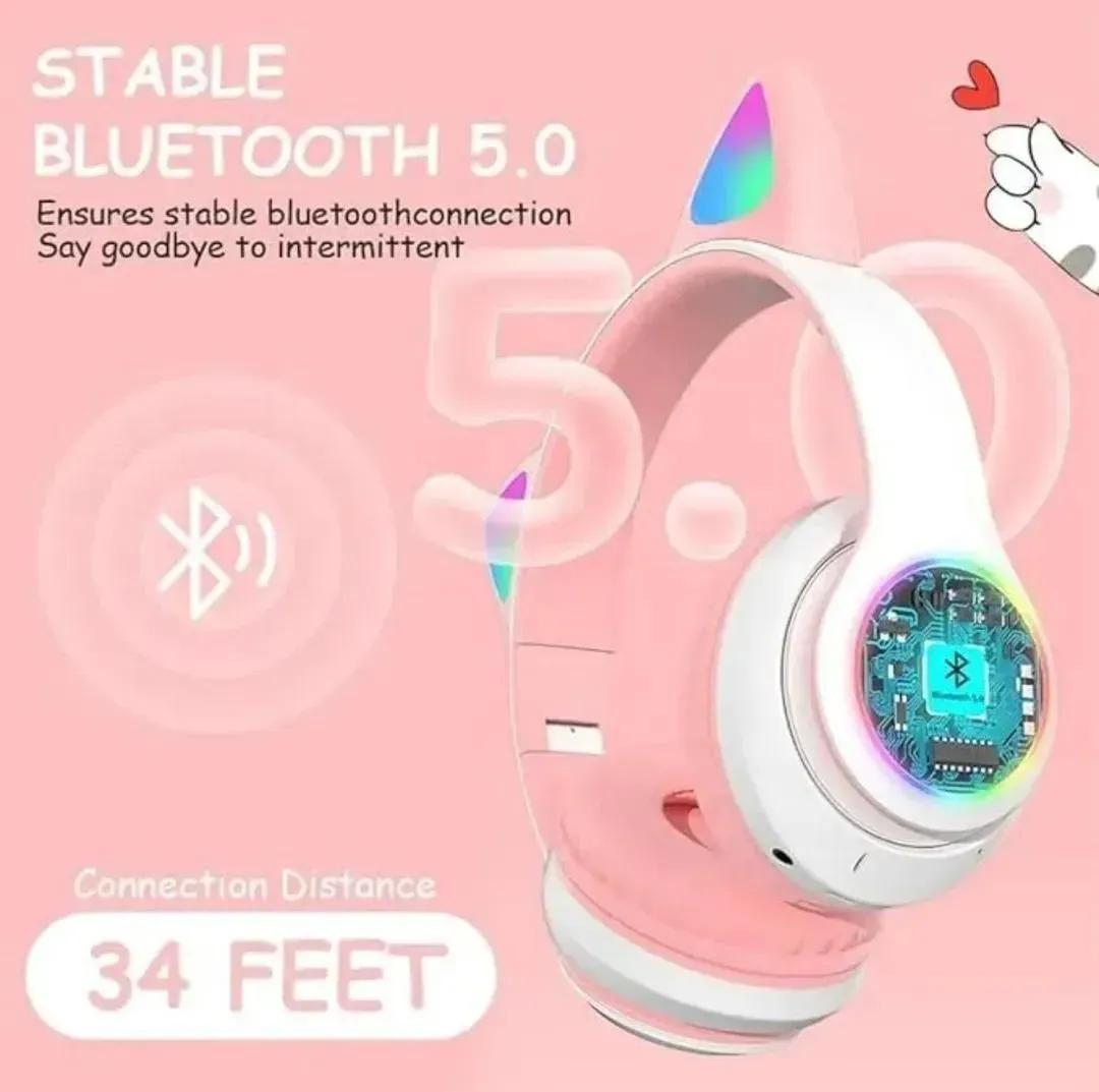 🎧 Wireless Bluetooth Cat Ear Led Headphones – Deep Bass Stereo Sound | Comfortable Over-Ear Headset for Music, Gaming & Calls