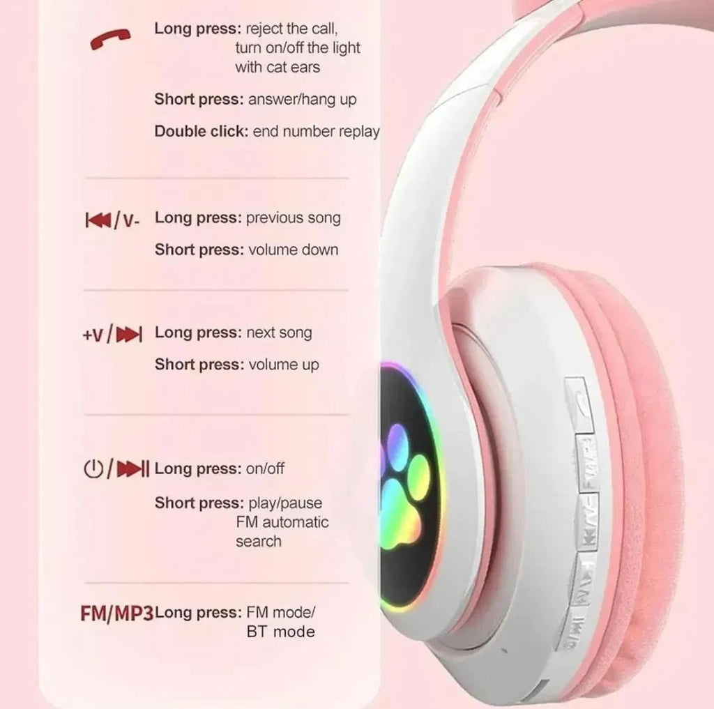 🎧 Wireless Bluetooth Cat Ear Led Headphones – Deep Bass Stereo Sound | Comfortable Over-Ear Headset for Music, Gaming & Calls