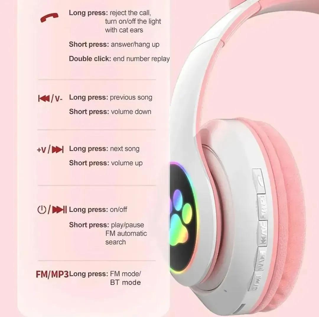 🎧 Wireless Bluetooth Cat Ear Led Headphones – Deep Bass Stereo Sound | Comfortable Over-Ear Headset for Music, Gaming & Calls