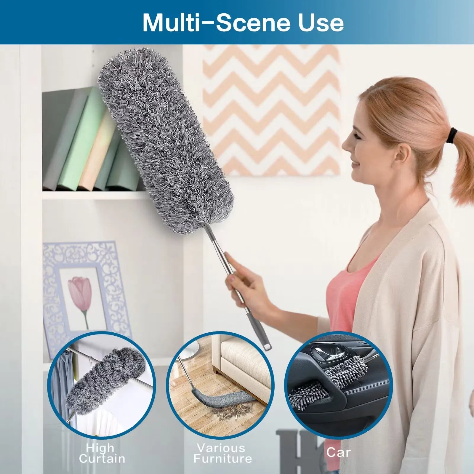 2. Extra Long Microfiber Feather Duster with Extendable Pole for Ceiling Fans & Cobweb Cleaning